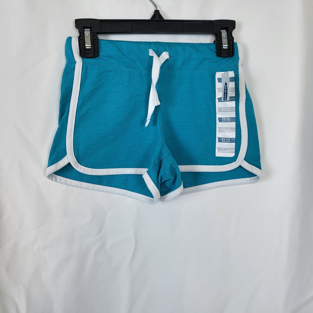 Old Navy Girls Teal White Dolphin-Hem Jersey Cheer Drawstring Shorts‎ XS/5 New